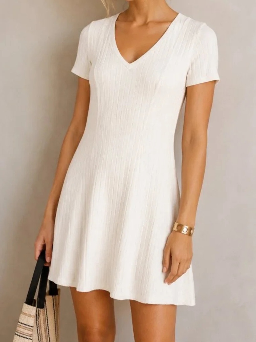 Dolan Left Coast Collection Off White Ribbed Mini T-Shirt Dress : Small Petite